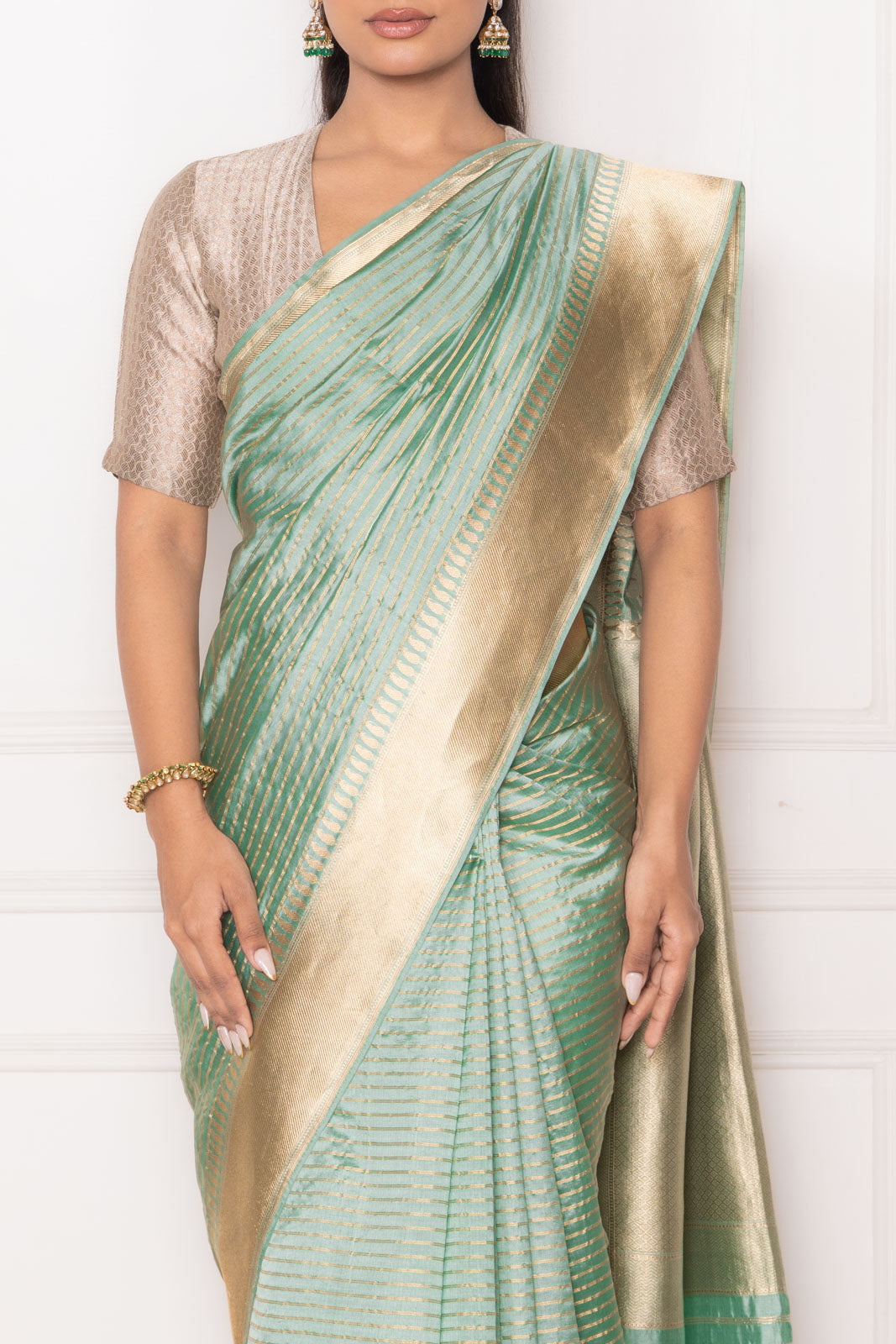 Pista Green Handwoven Banarasi Kadhua Silk Saree