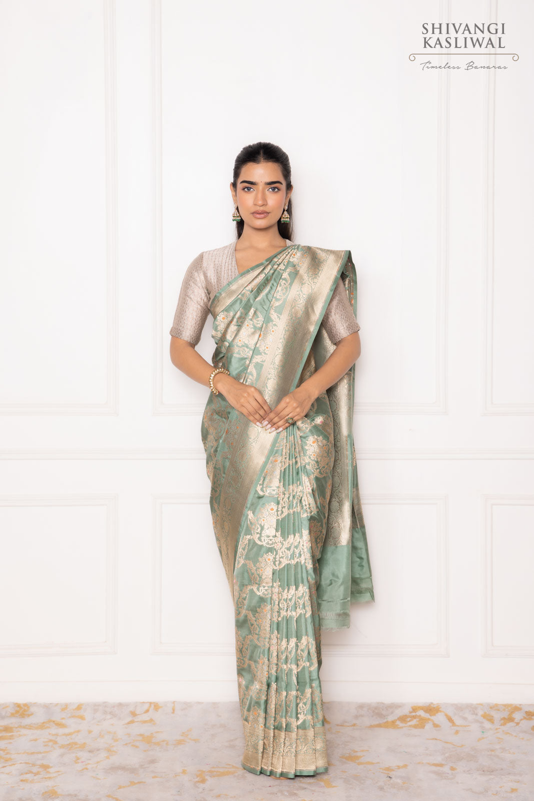 Sage Green Handwoven Banarasi Silk Saree
