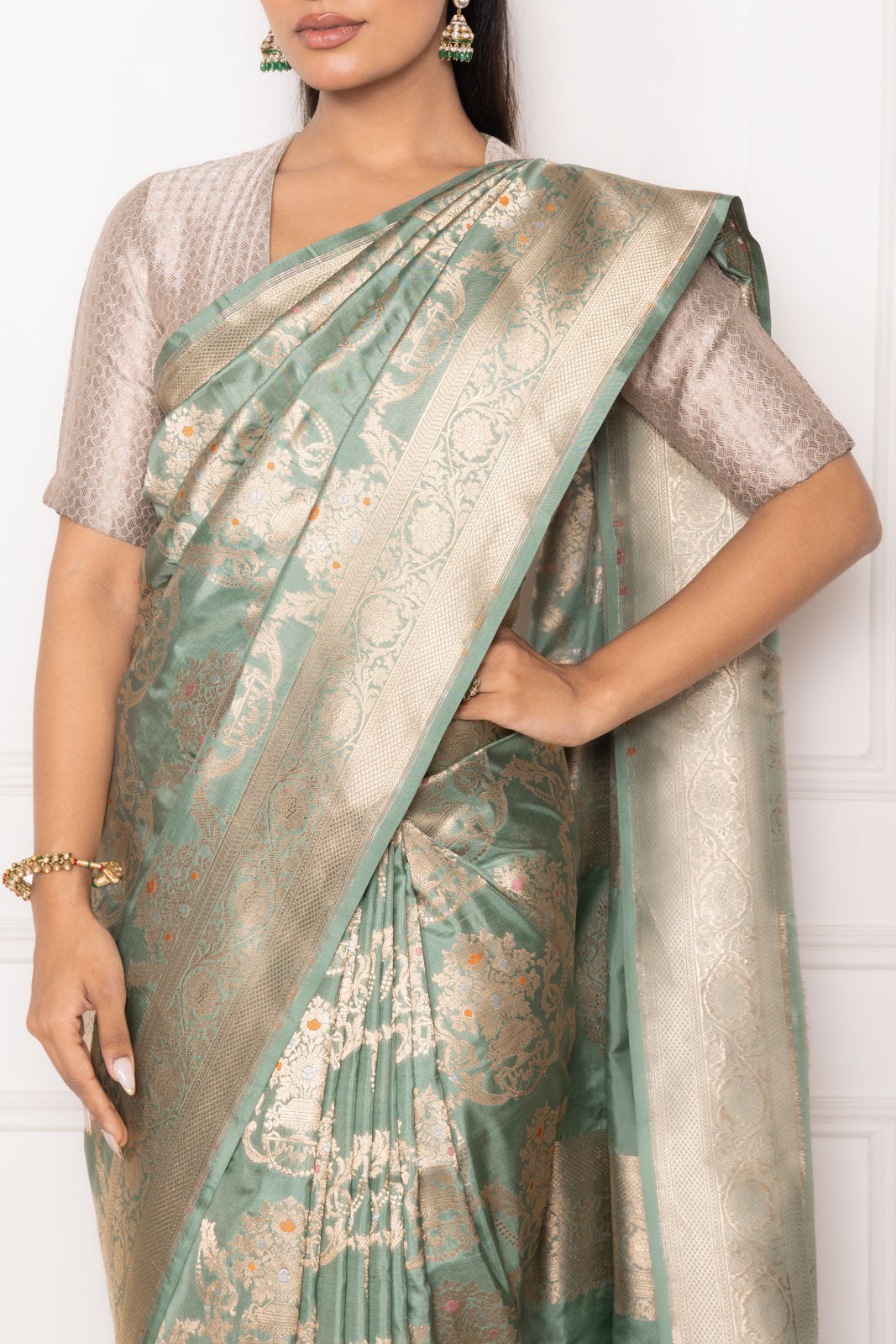 Sage Green Handwoven Banarasi Silk Saree