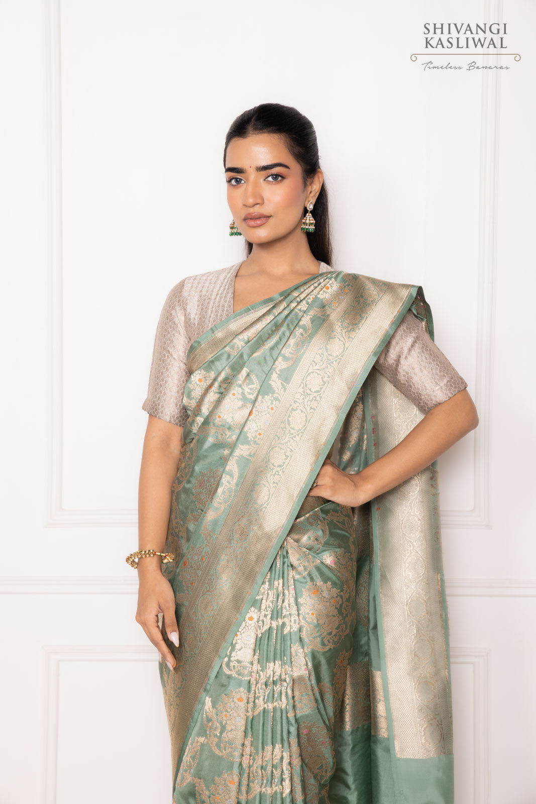Sage Green Handwoven Banarasi Silk Saree