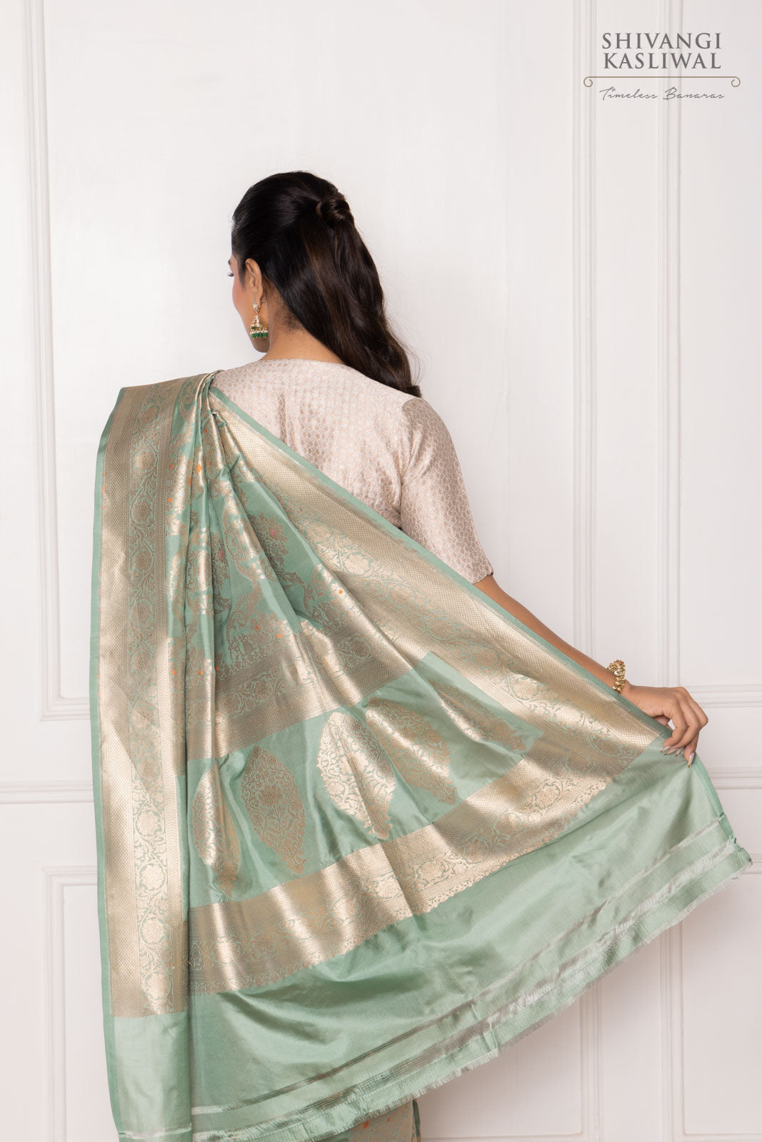 Sage Green Handwoven Banarasi Silk Saree