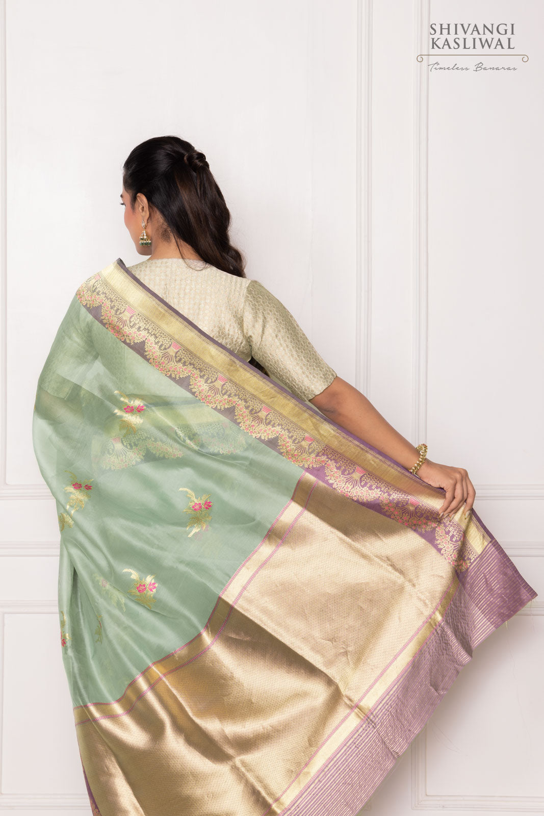 Tiffany Blue Handwoven Banarasi Kadhua Organza Silk Saree