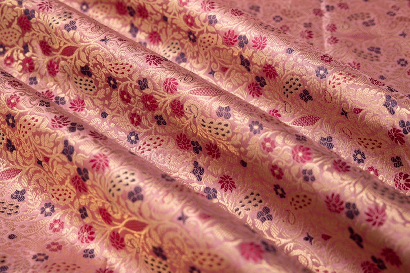 Baby Pink Handwoven Banarasi Satin Silk Fabric