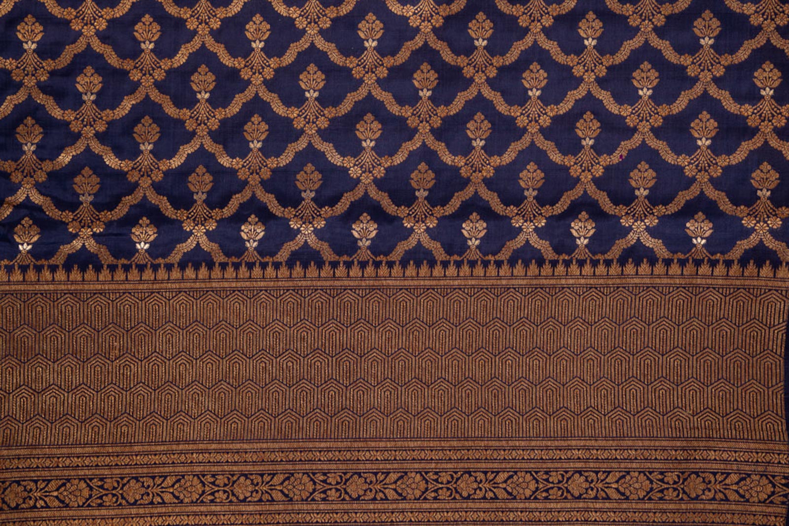 Navy Blue Handwoven Banarasi Silk Fabric