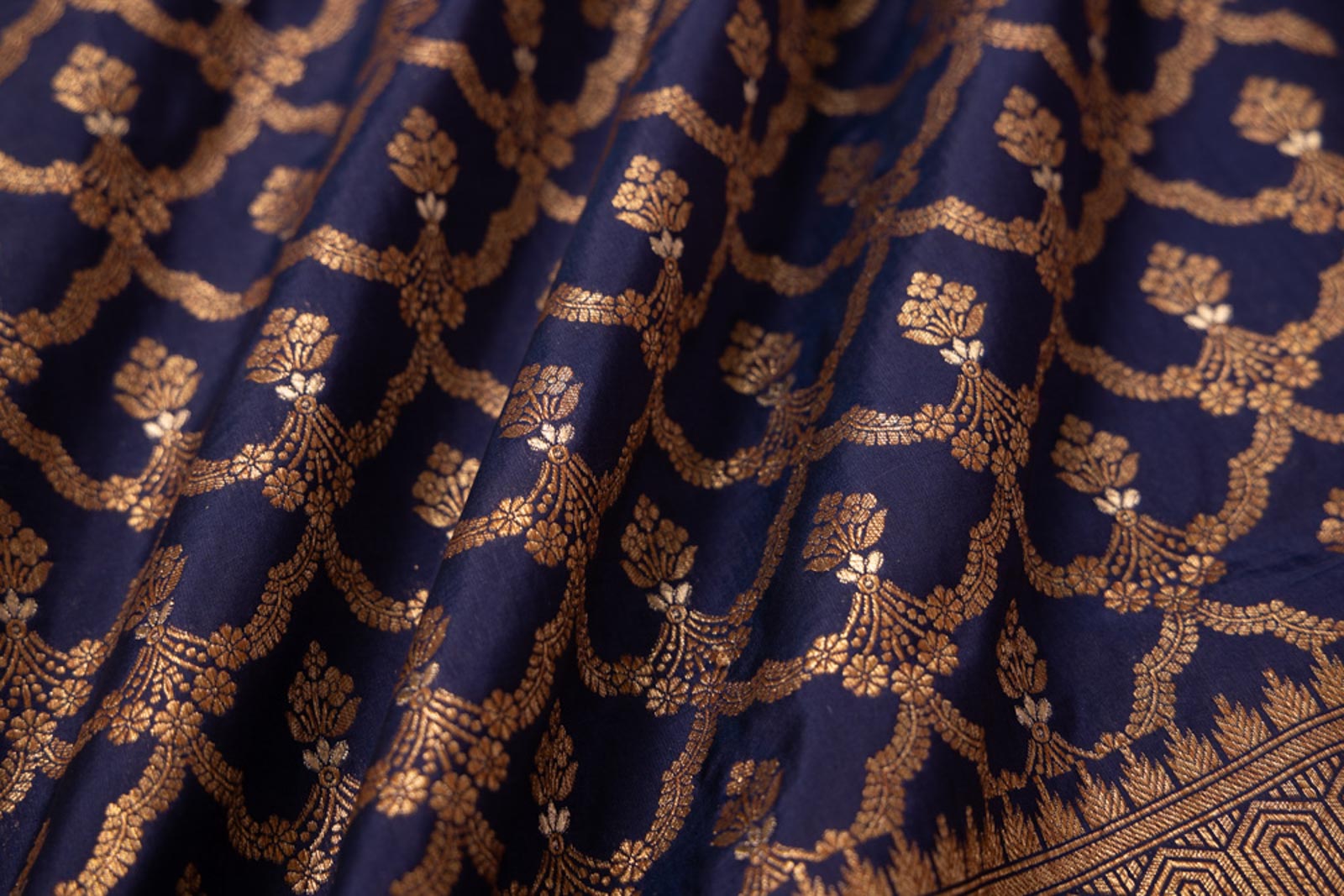 Navy Blue Handwoven Banarasi Silk Fabric