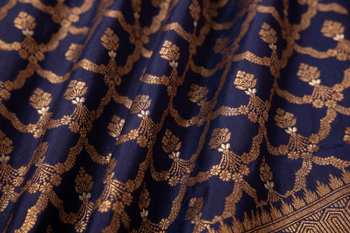 Navy Blue Handwoven Banarasi Silk Fabric