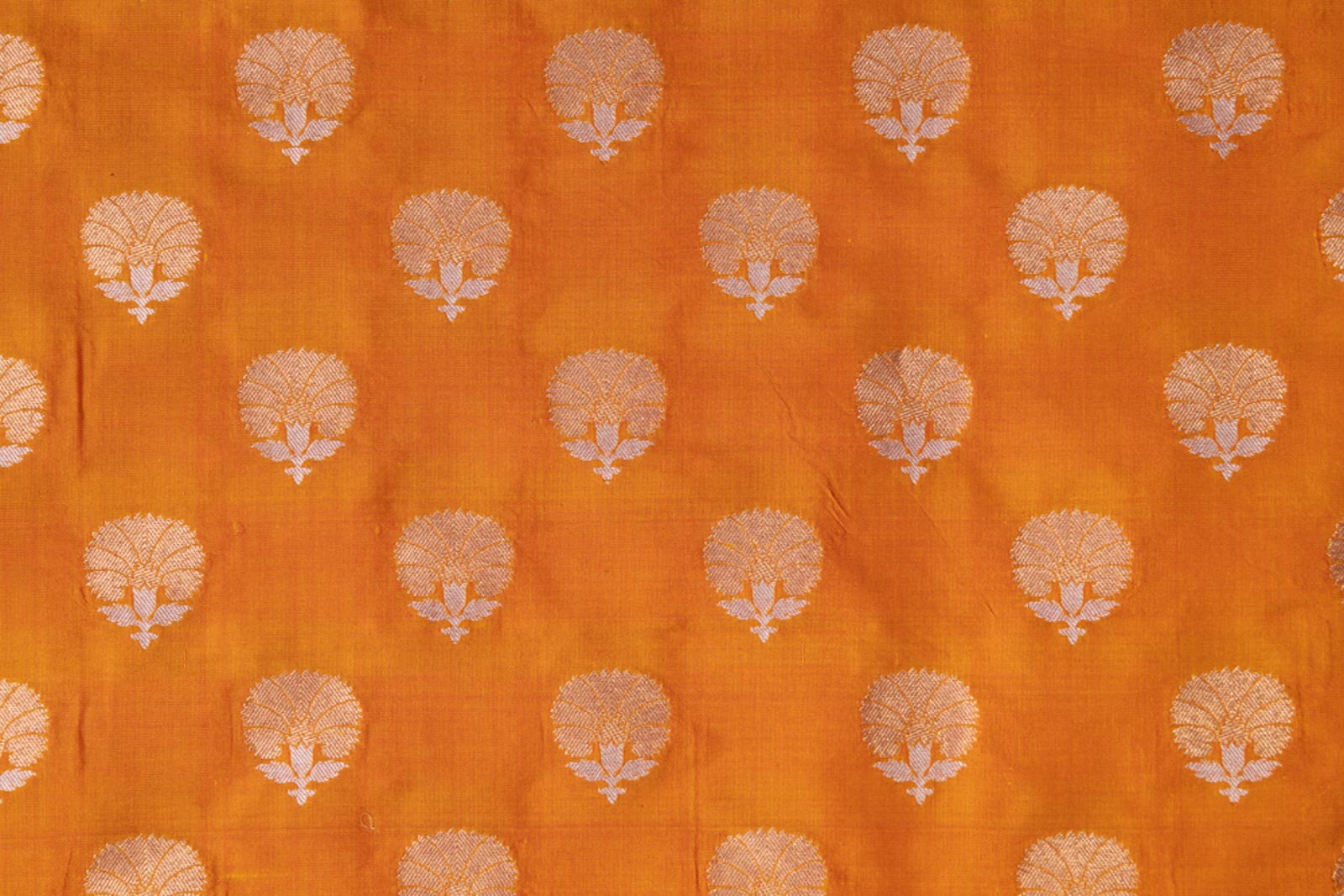Orange Dual Tone Handwoven Banarasi Silk Fabric