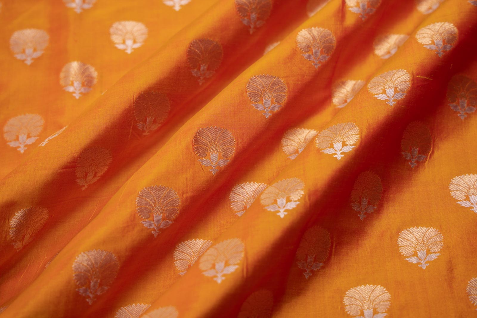 Orange Dual Tone Handwoven Banarasi Silk Fabric