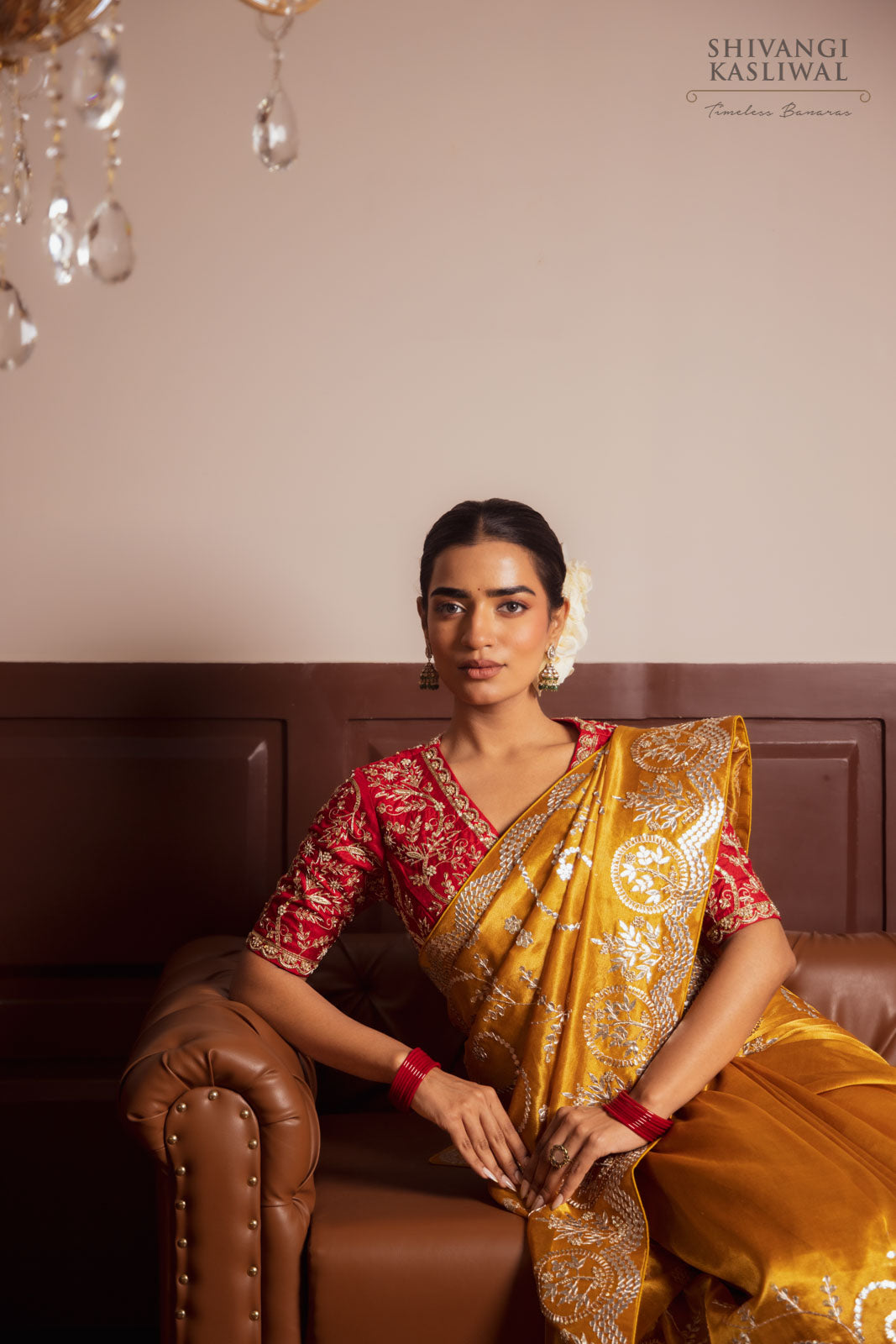 Mustard Yellow Tissue Silk Saree with Gota Patti Jaal