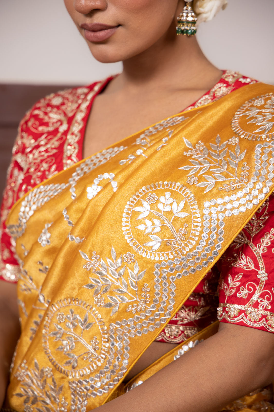 Mustard Yellow Tissue Silk Saree with Gota Patti Jaal
