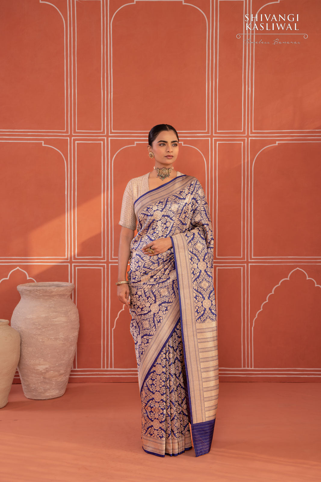 Navy Blue Handwoven Banarasi Silk Saree