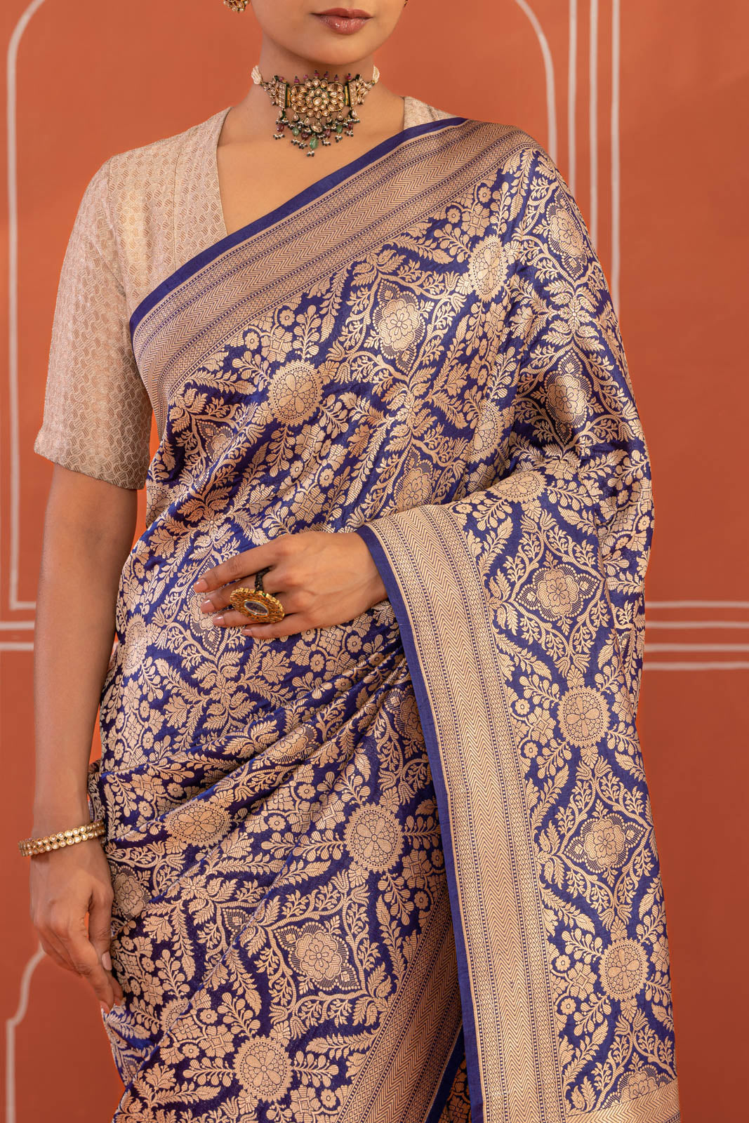 Navy Blue Handwoven Banarasi Silk Saree