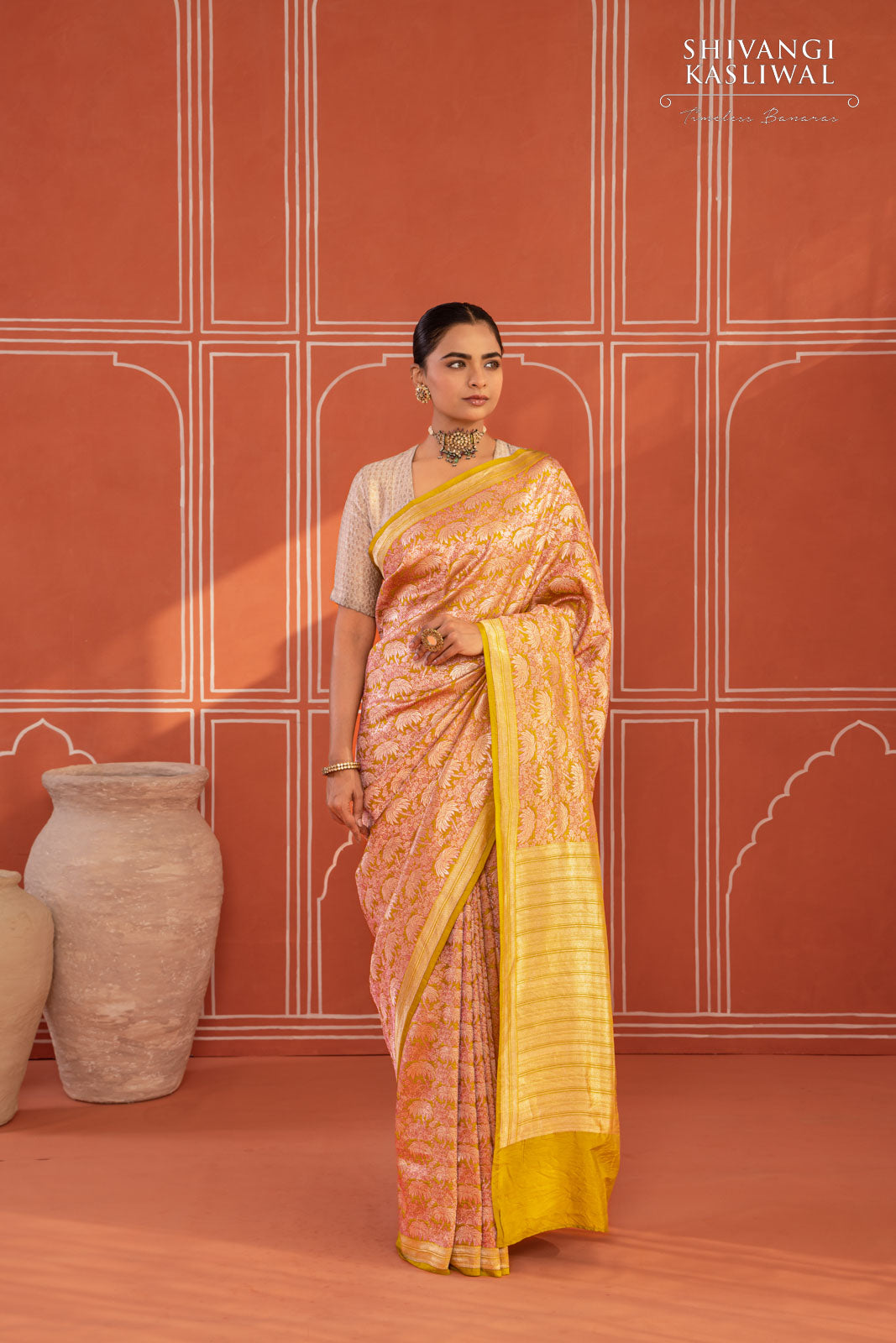 Greenish Yellow Handwoven Banarasi Silk Saree