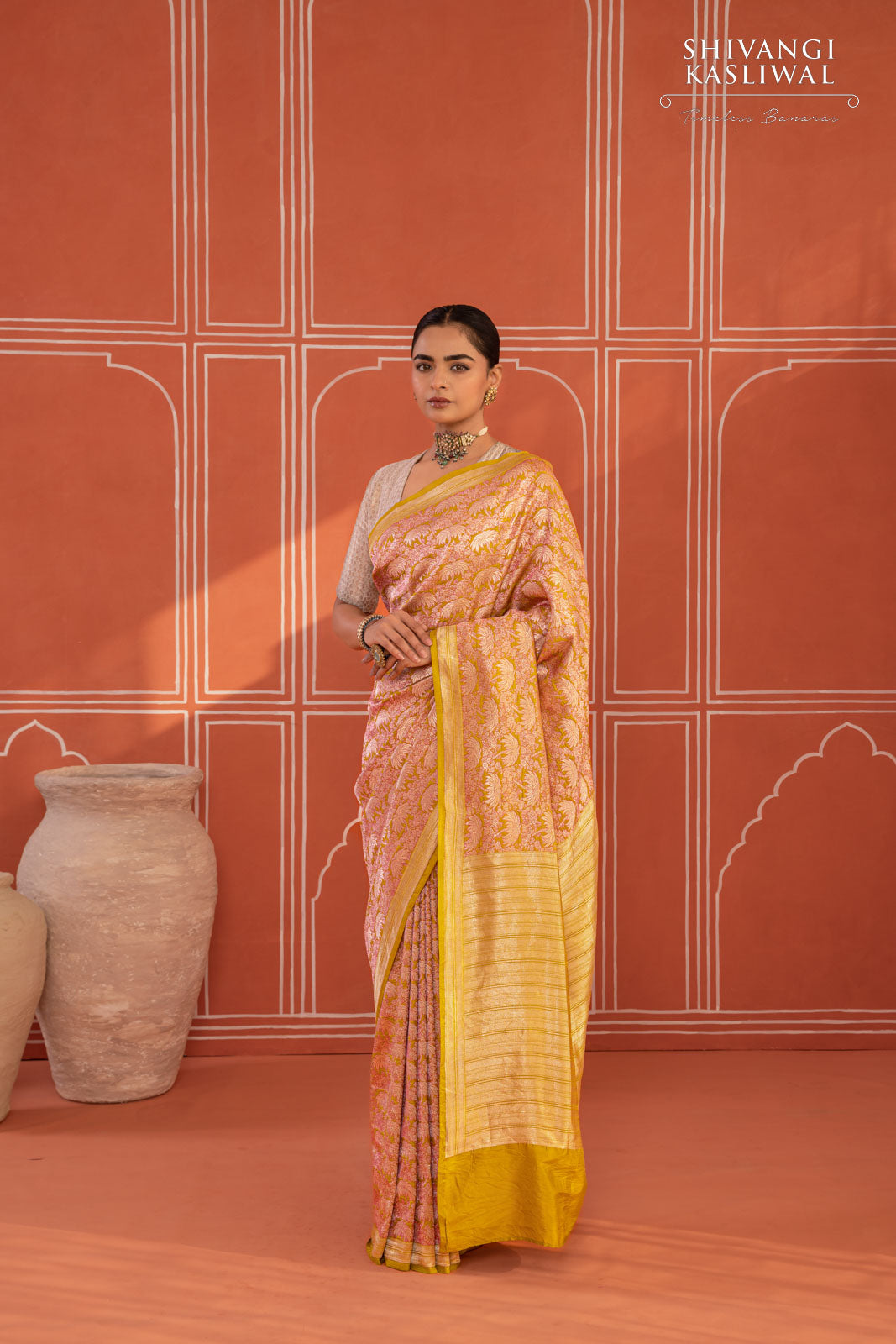 Greenish Yellow Handwoven Banarasi Silk Saree