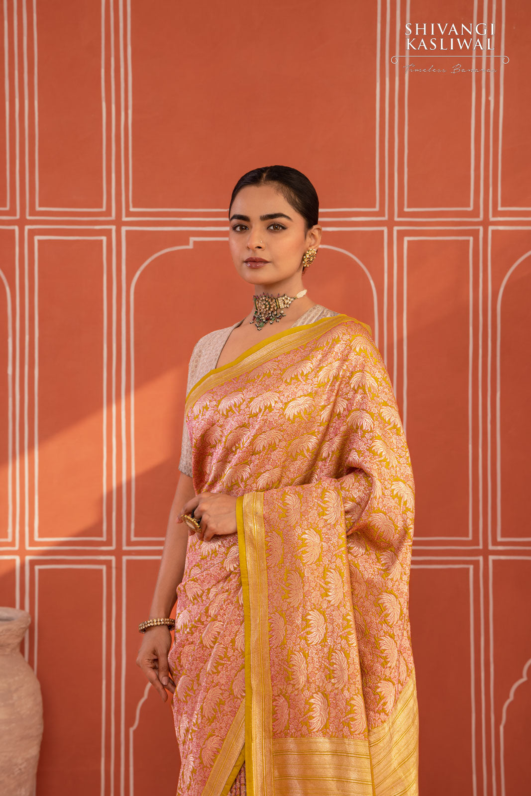 Greenish Yellow Handwoven Banarasi Silk Saree