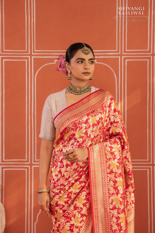Red Handwoven Banarasi Silk Saree