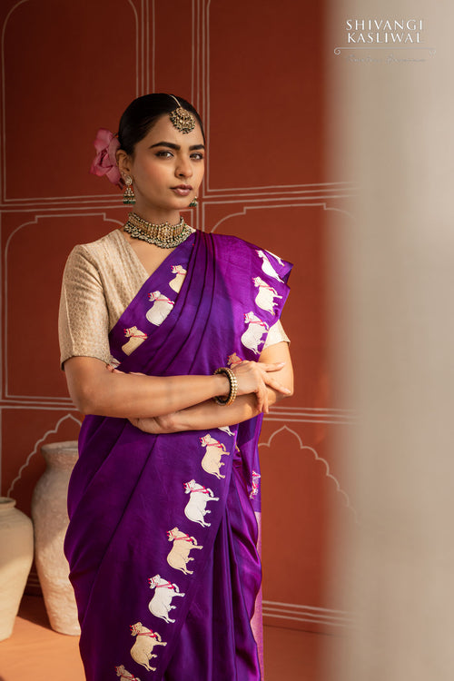 Magenta Purple Handwoven Banarasi Kadhua Silk Saree