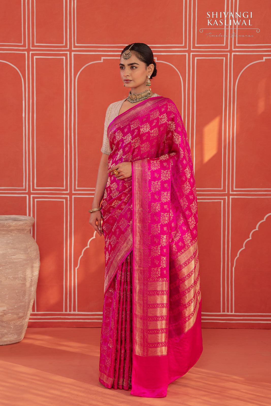 Fuchsia Pink Handwoven Banarasi Silk Saree