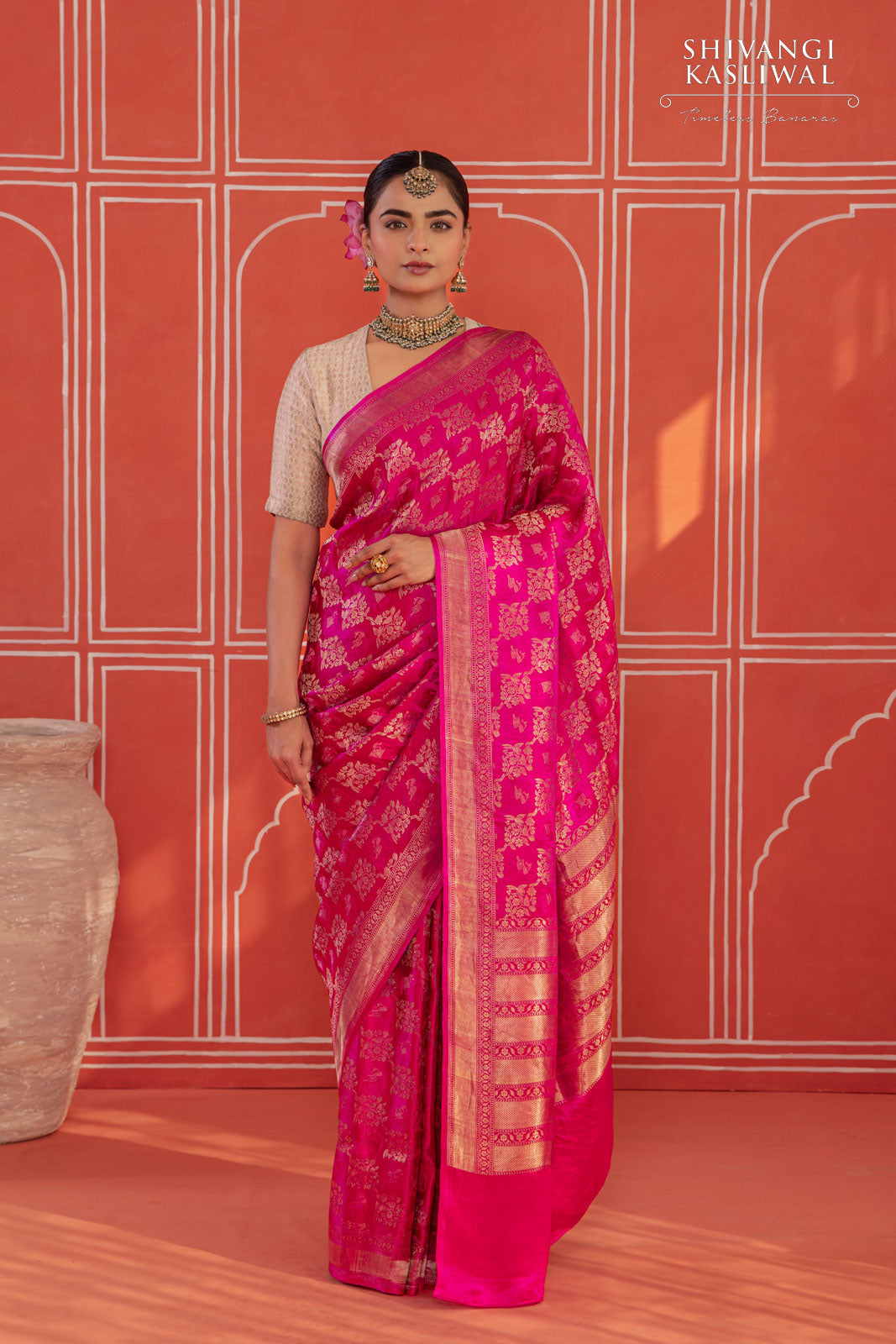 Fuchsia Pink Handwoven Banarasi Silk Saree