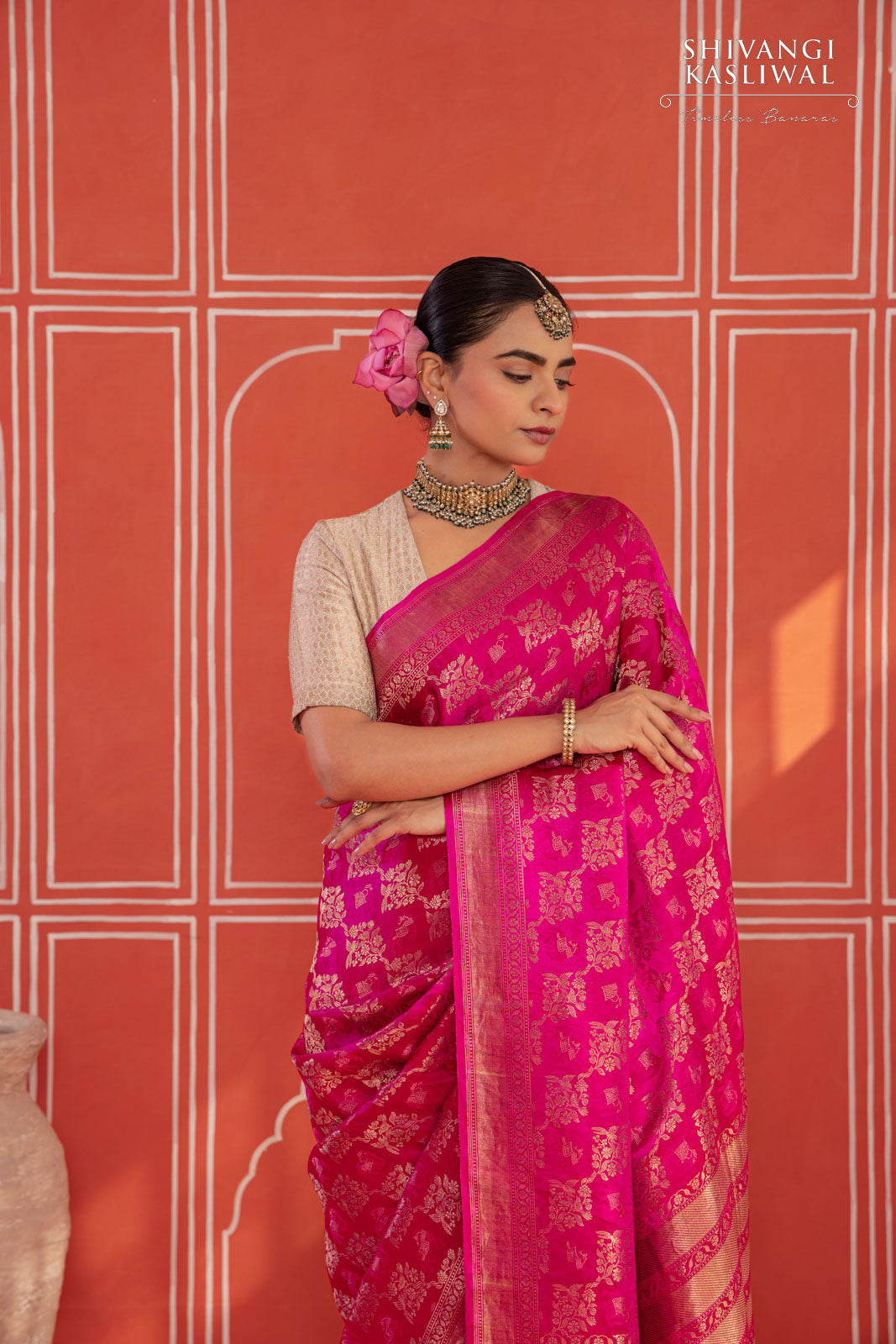 Fuchsia Pink Handwoven Banarasi Silk Saree