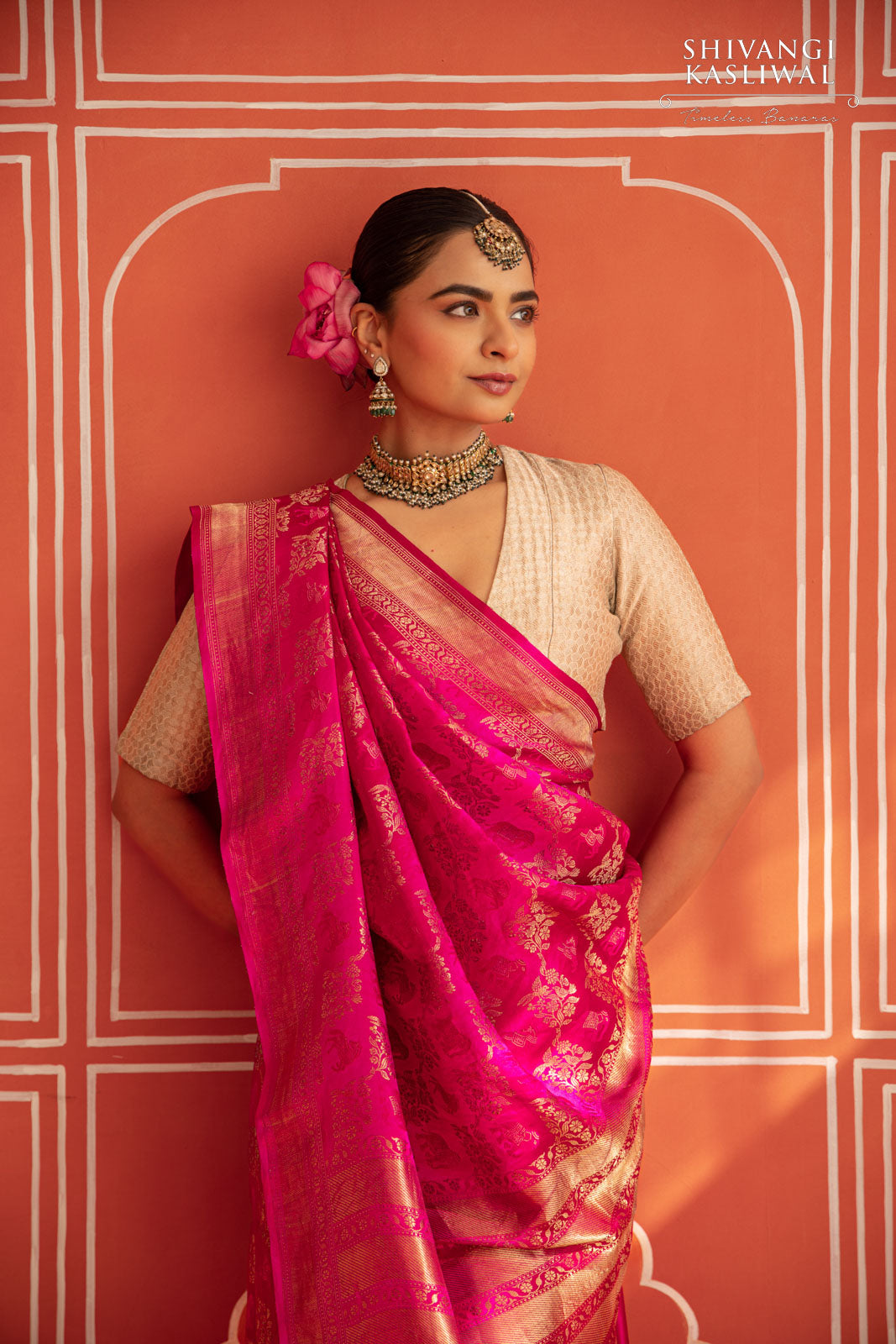 Fuchsia Pink Handwoven Banarasi Silk Saree