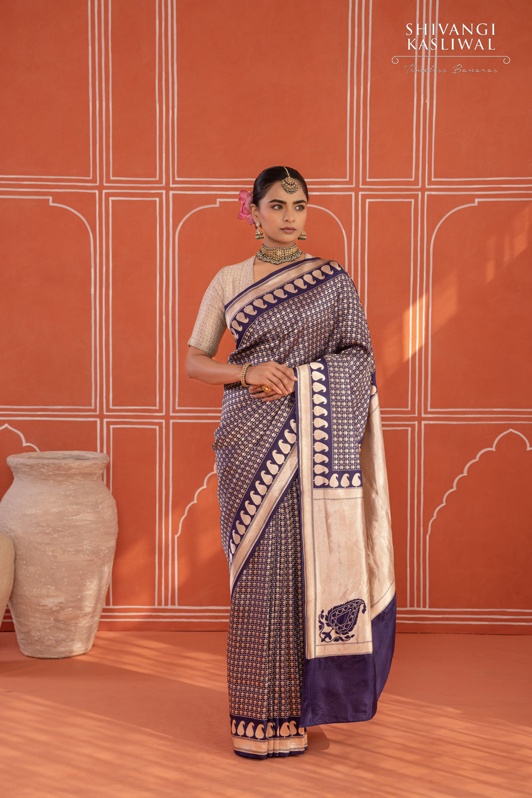 Navy Blue Handwoven Banarasi Silk Saree