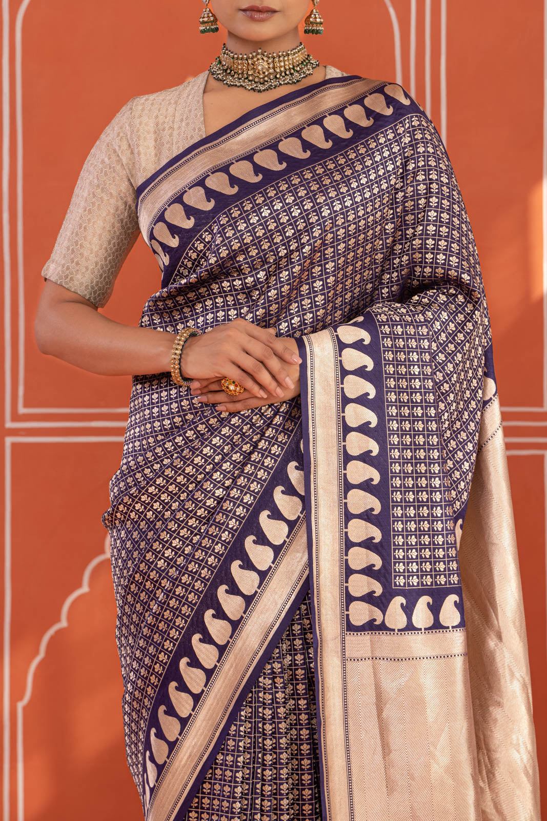 Navy Blue Handwoven Banarasi Silk Saree