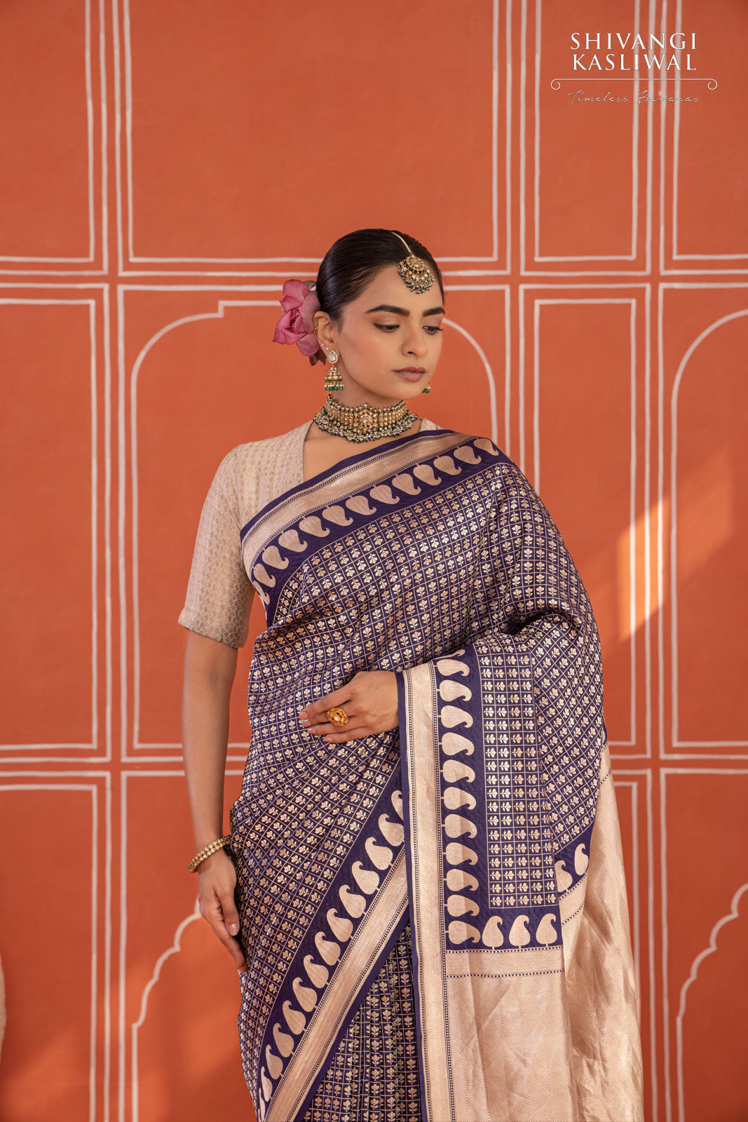 Navy Blue Handwoven Banarasi Silk Saree