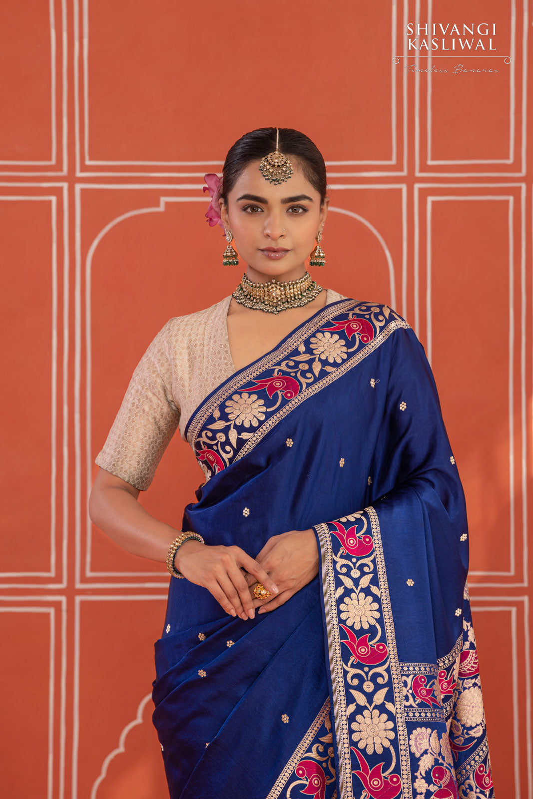 Blue Handwoven Banarasi Kadhua Satin Silk Saree