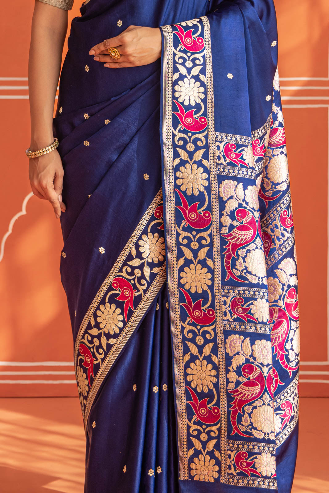 Blue Handwoven Banarasi Kadhua Satin Silk Saree
