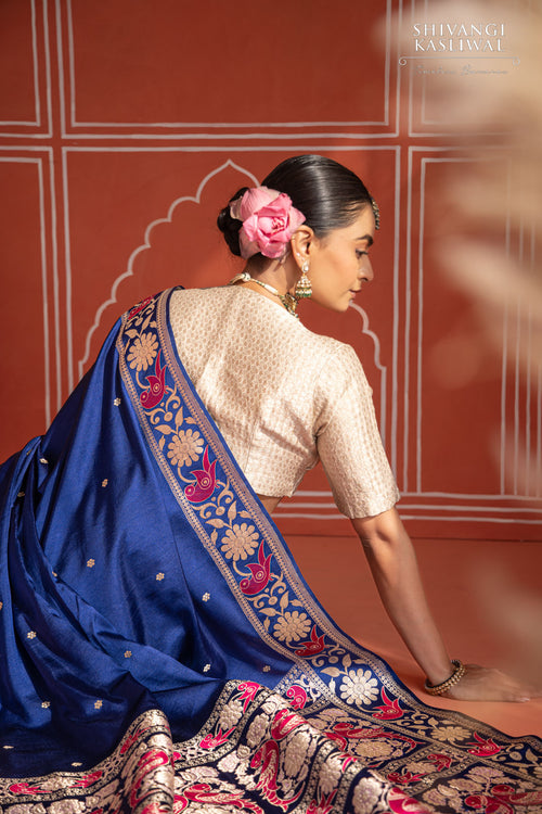 Blue Handwoven Banarasi Kadhua Satin Silk Saree