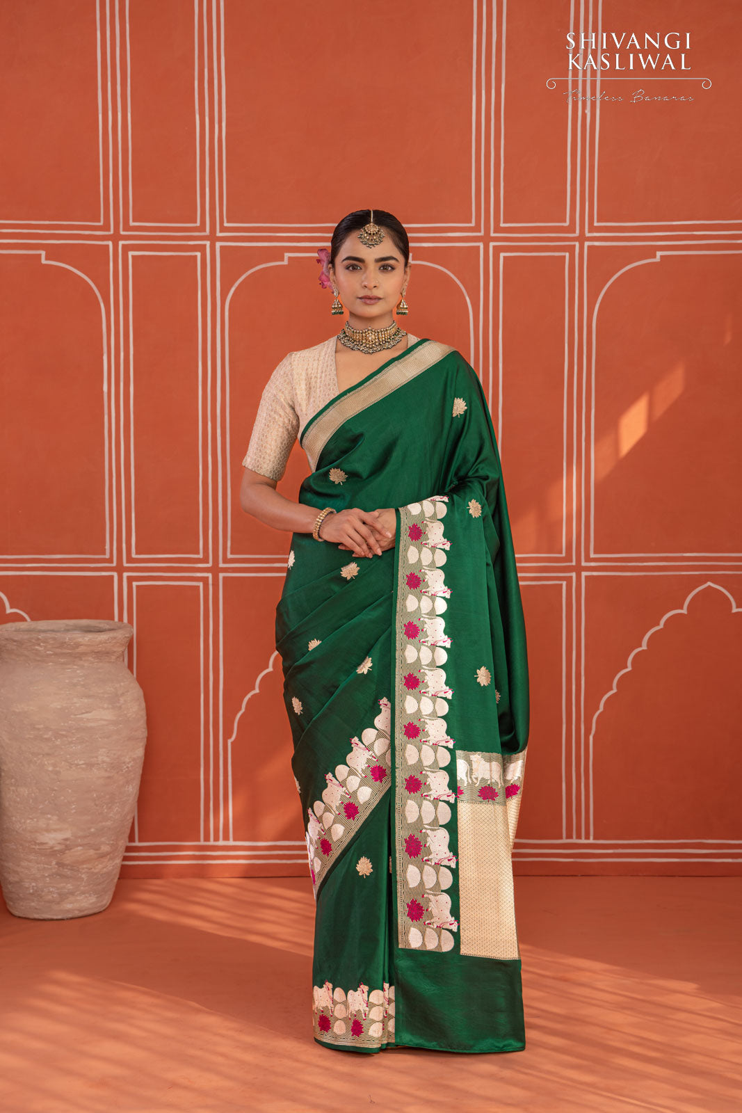Bottle Green Handwoven Banarasi Kadhua Silk Saree