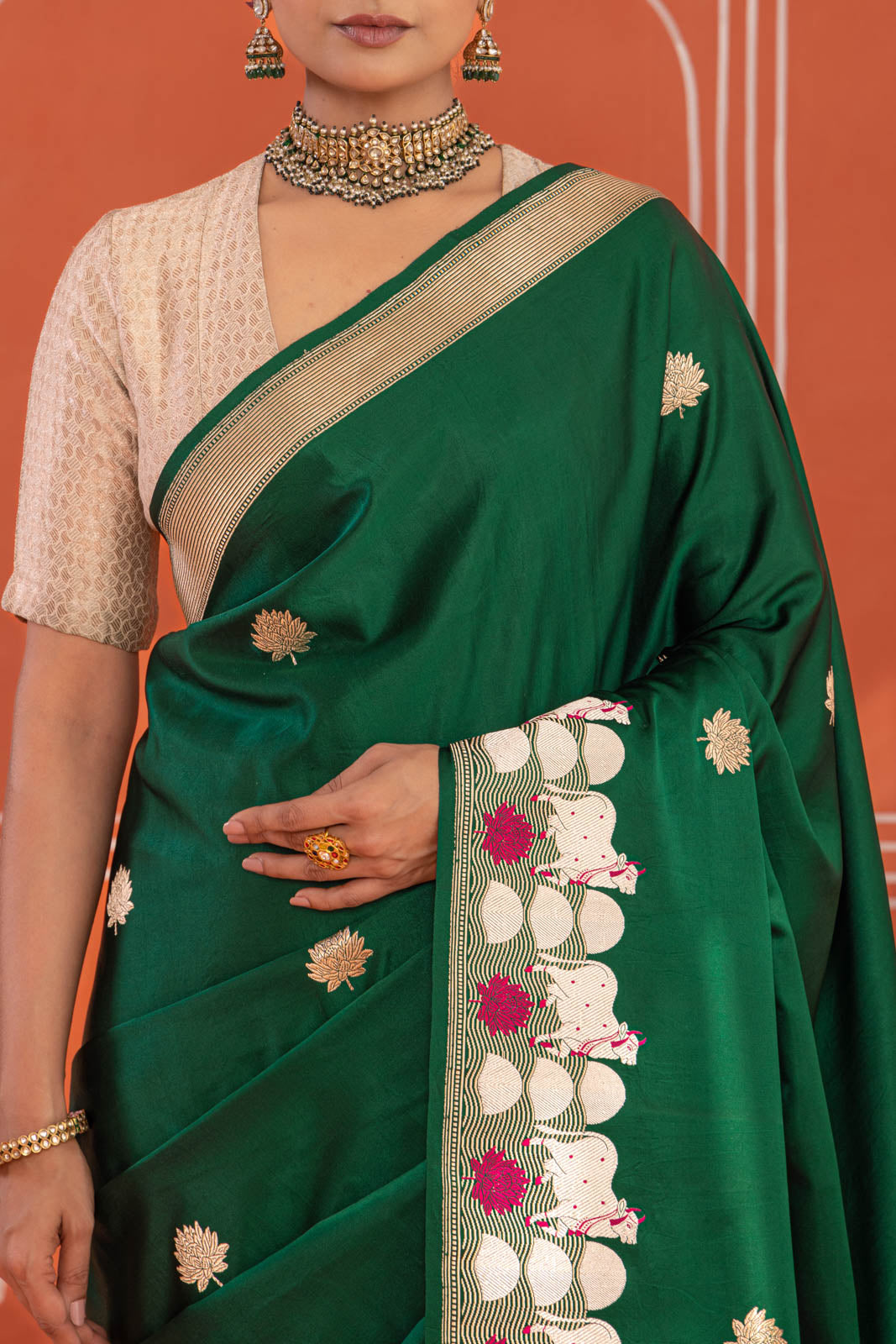 Bottle Green Handwoven Banarasi Kadhua Silk Saree