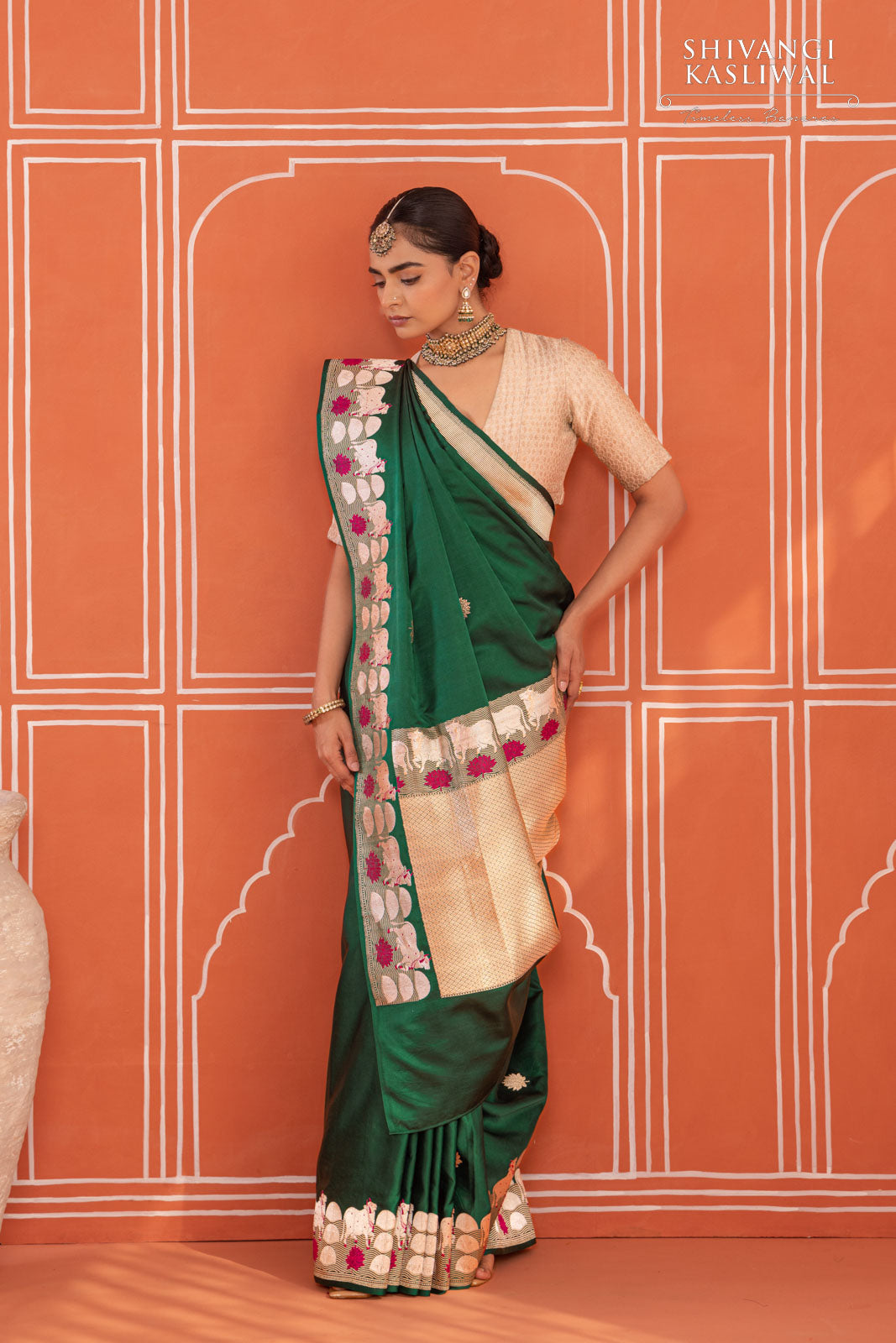 Bottle Green Handwoven Banarasi Kadhua Silk Saree