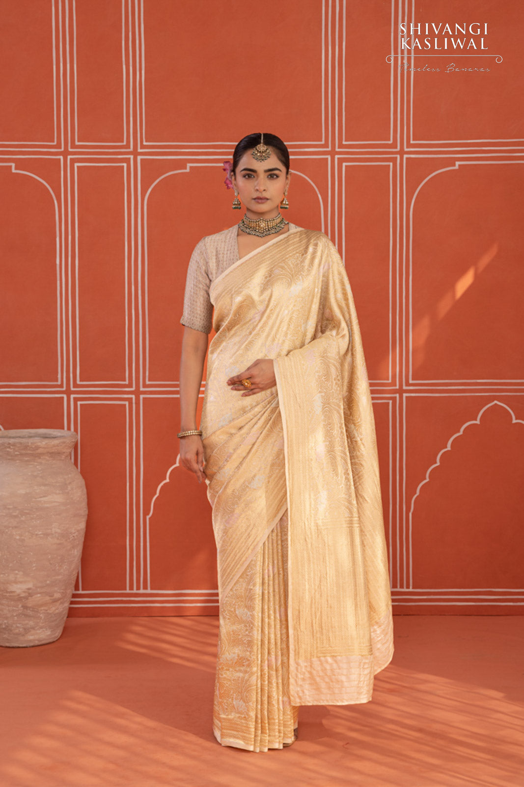 Ivory Handwoven Banarasi Silk Saree