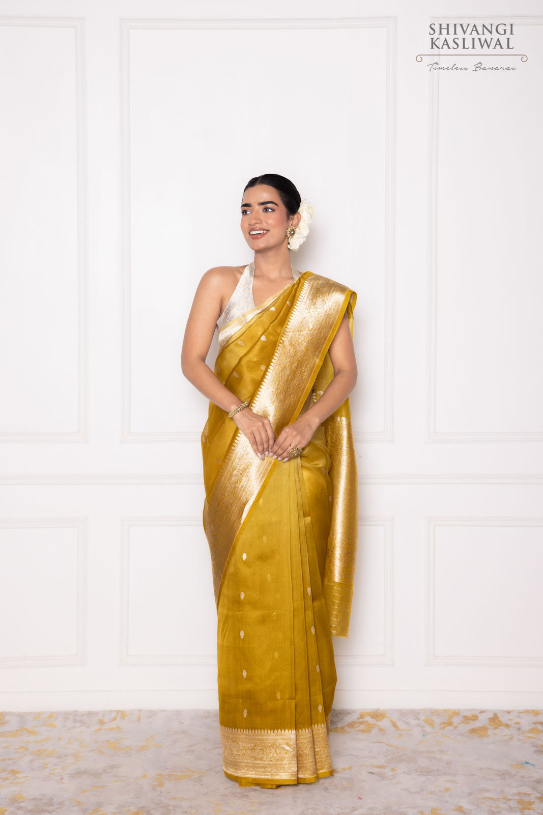 Shaded Yellow Handwoven Banarasi Kadhua Organza Silk Saree
