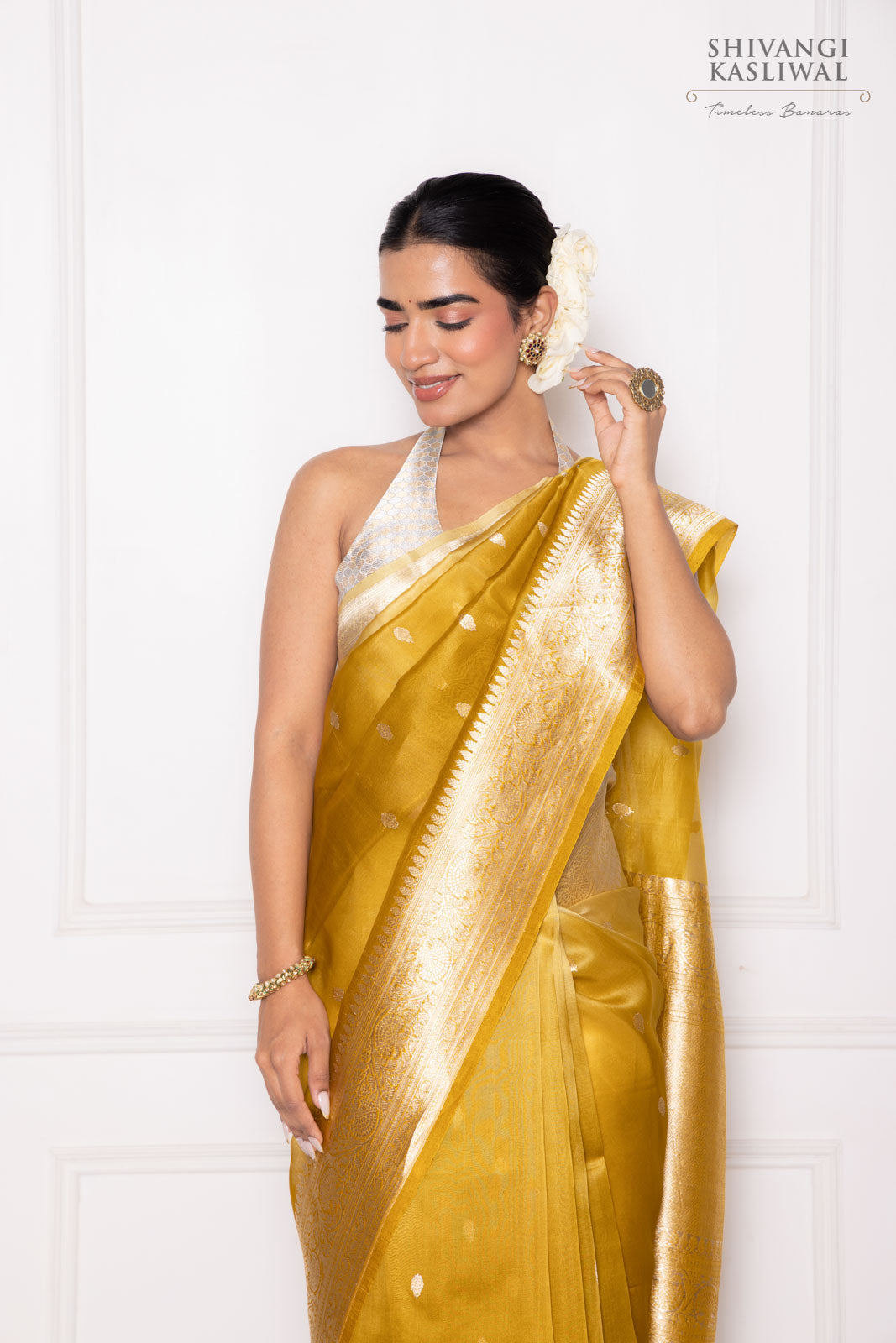 Shaded Yellow Handwoven Banarasi Kadhua Organza Silk Saree