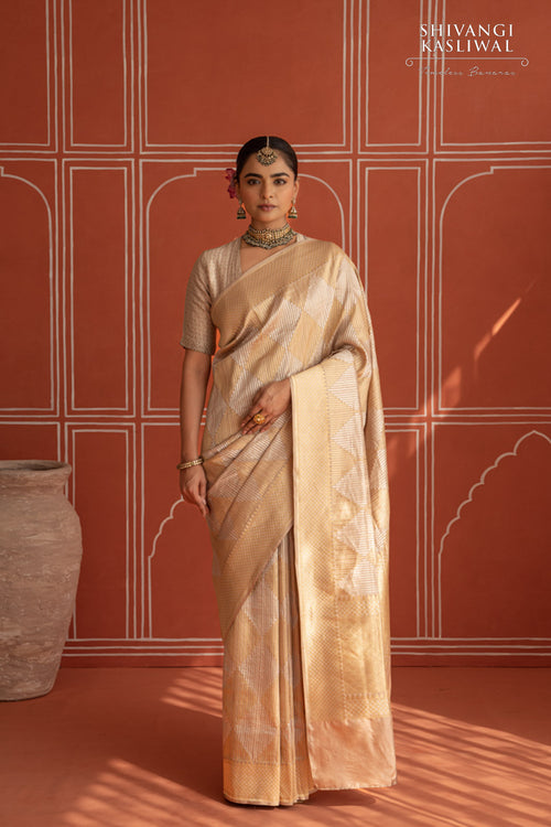 Beige Handwoven Banarasi Silk Saree