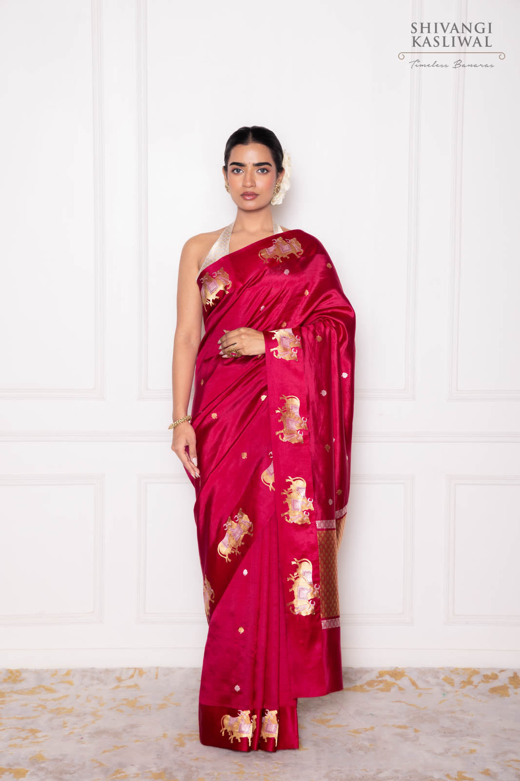 Red Pink Handwoven Banarasi Pure Silk Saree