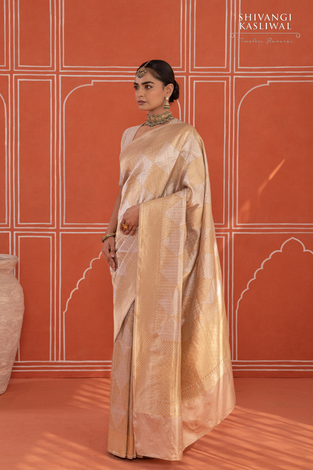 Beige Handwoven Banarasi Silk Saree