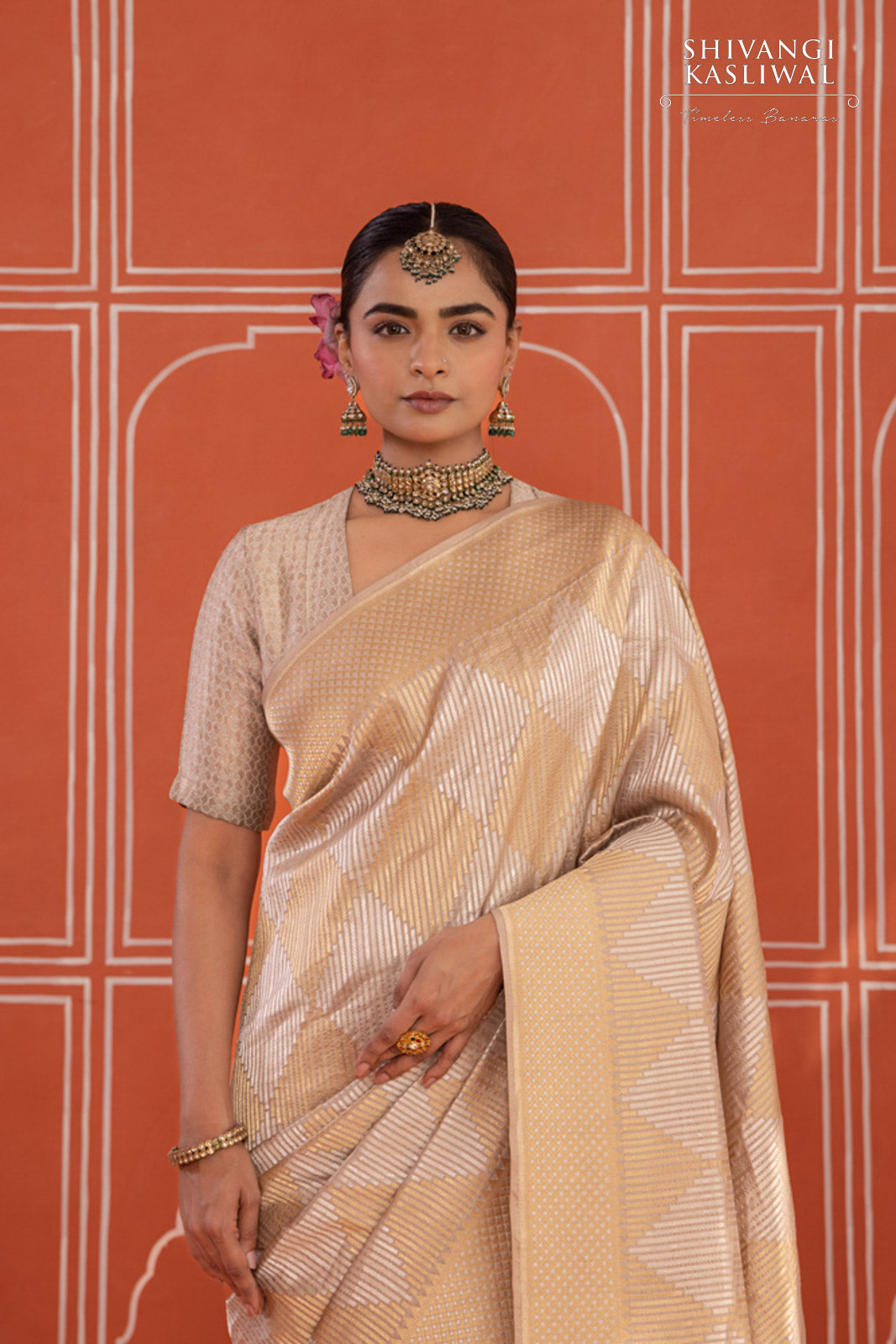 Beige Handwoven Banarasi Silk Saree