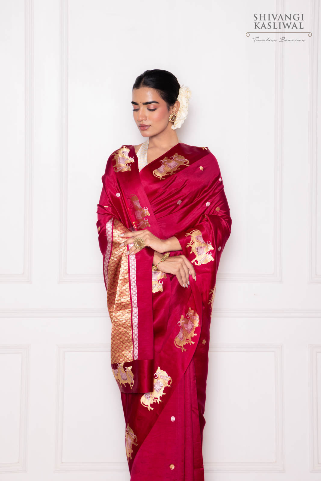Red Pink Handwoven Banarasi Pure Silk Saree