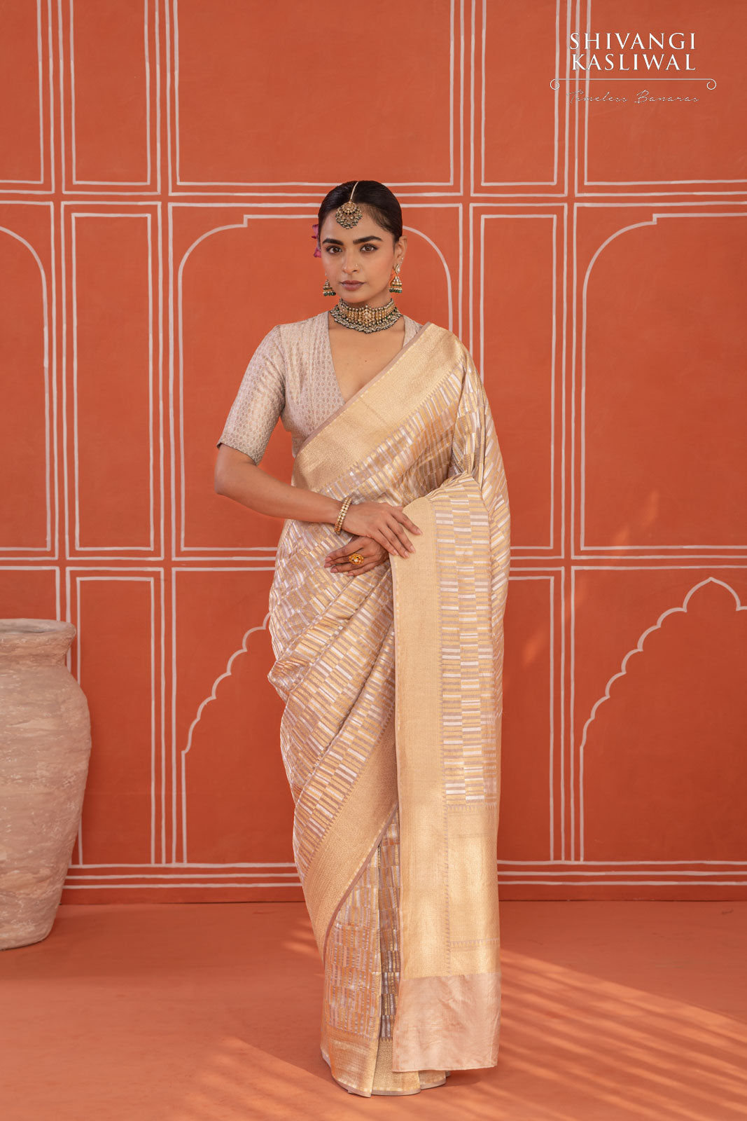 Beige Handwoven Banarasi Silk Saree