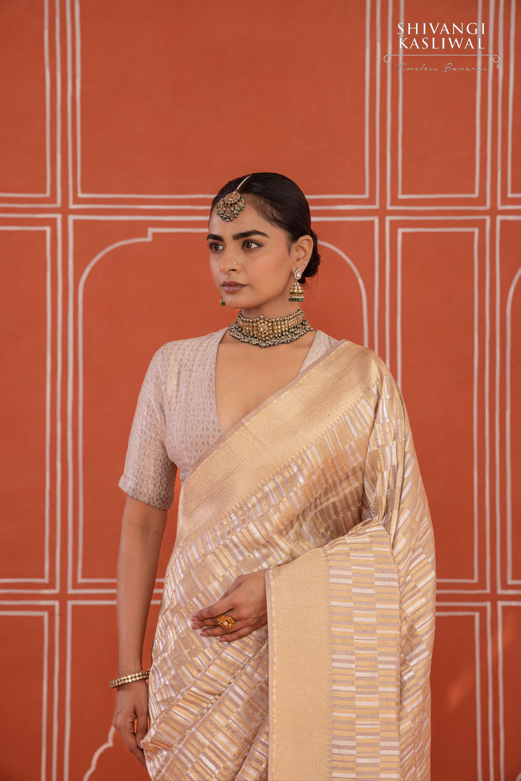 Beige Handwoven Banarasi Silk Saree