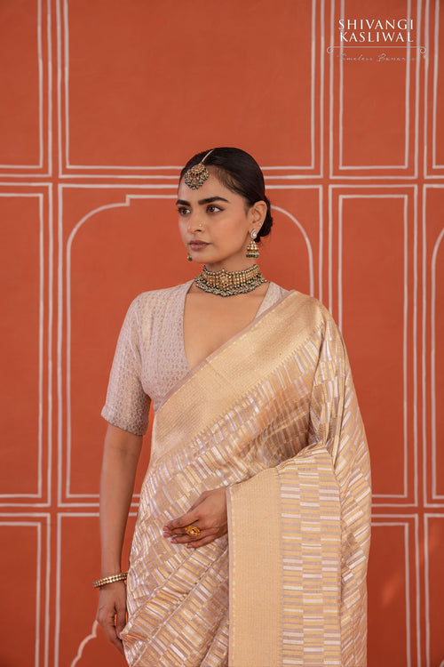 Beige Handwoven Banarasi Silk Saree