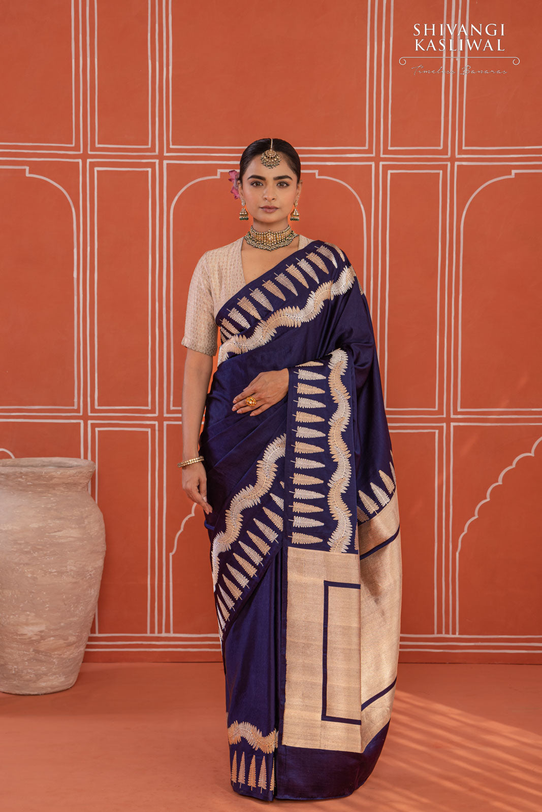 Navy Blue Handwoven Banarasi Satin Silk Saree