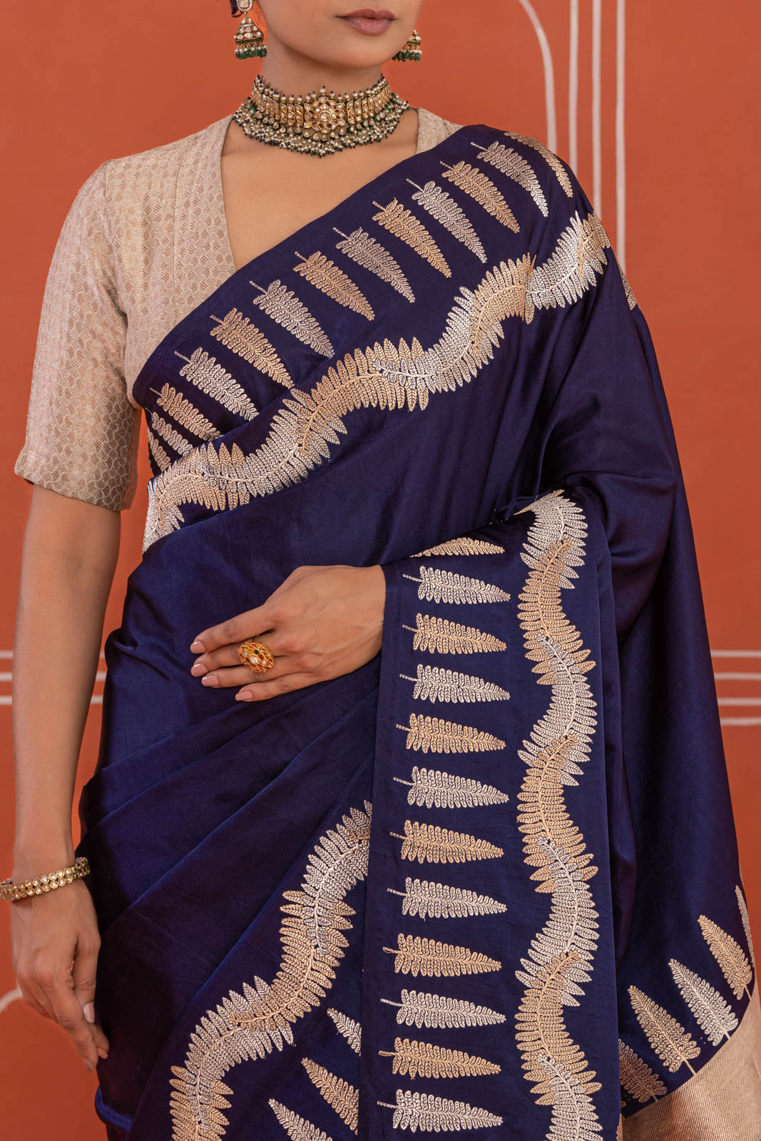 Navy Blue Handwoven Banarasi Satin Silk Saree