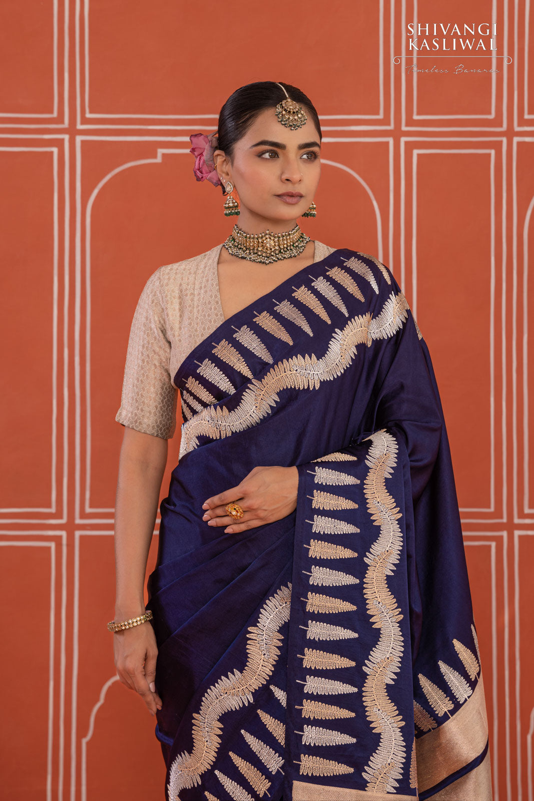 Navy Blue Handwoven Banarasi Satin Silk Saree