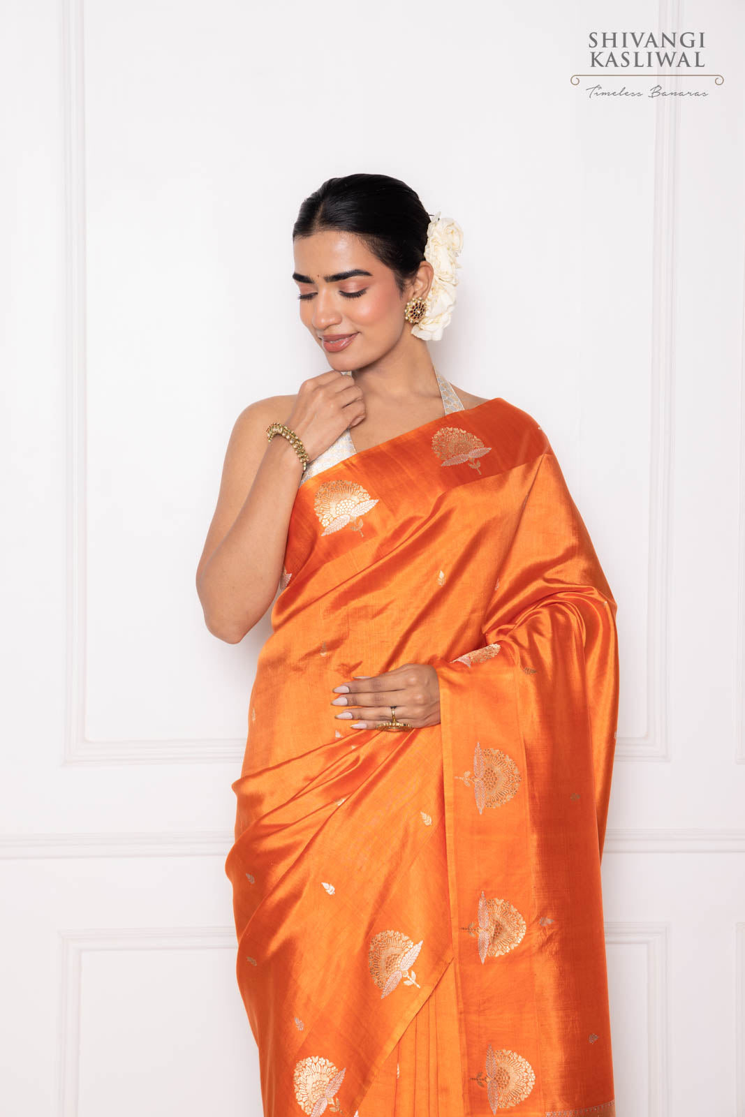 Orange Handwoven Banarasi Pure Silk Saree