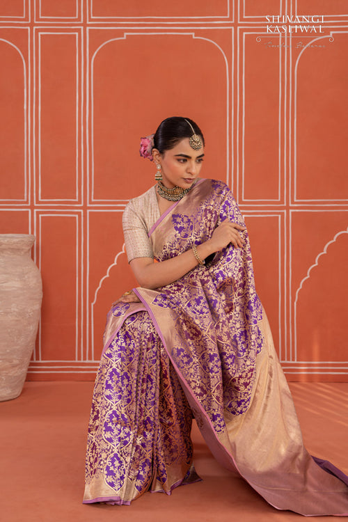 Purple Multicolor Handwoven Banarasi Silk Saree